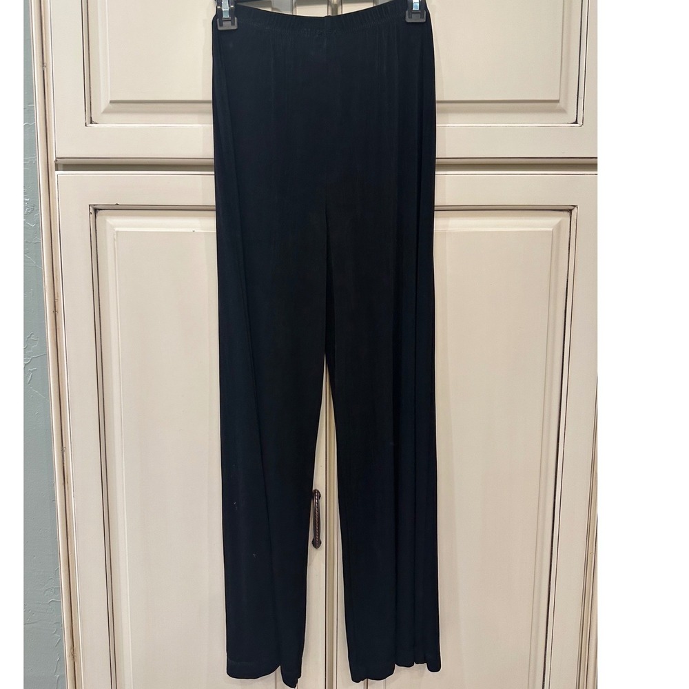 Chicos Travelers Black Acetate Blend Straight Leg Elastic Waist Pants Size 0 S